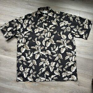 Pierre Cardin Men's XLT‎ Hawaiian Shirt Sleeve Button Up Dark Brown